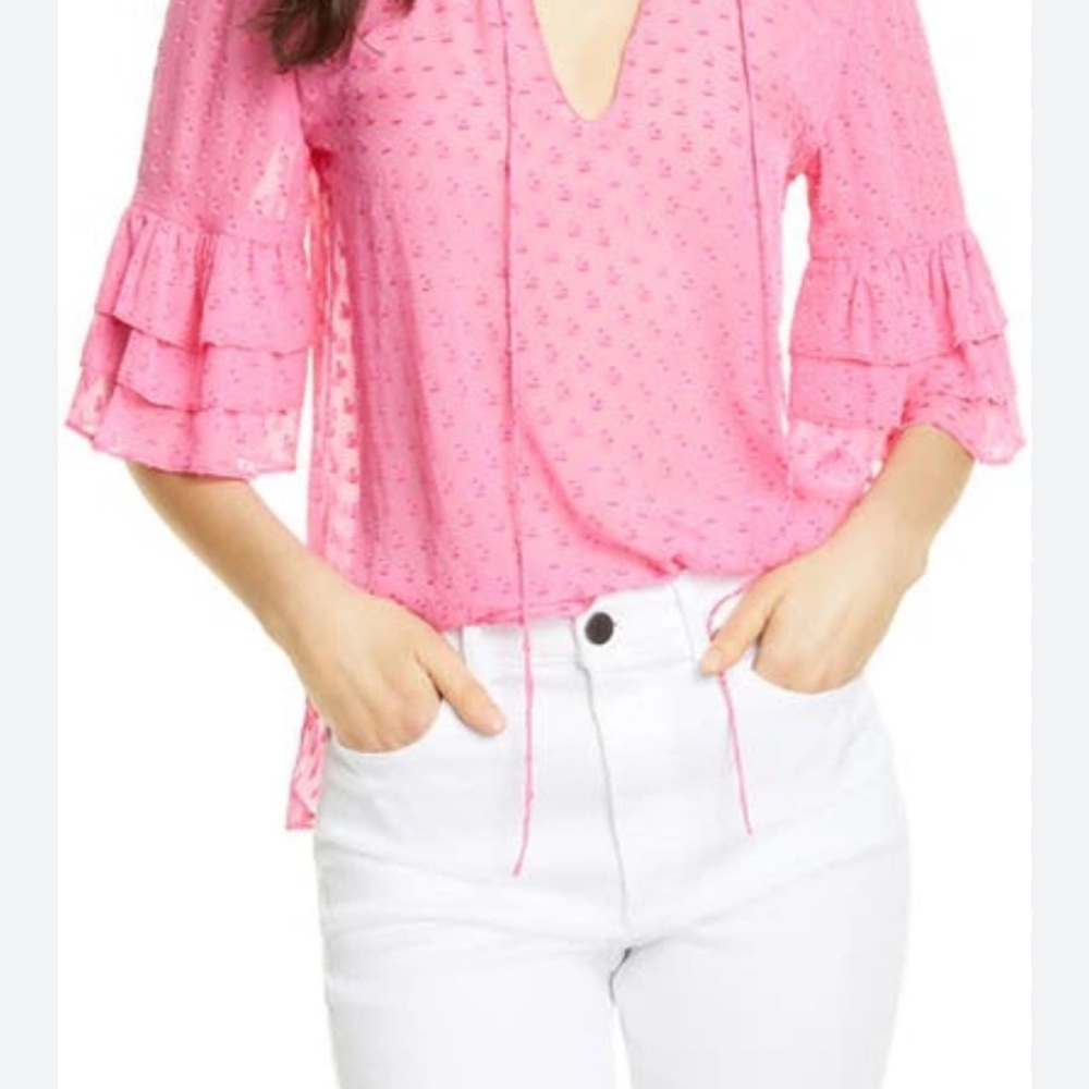 Alice + Olivia Pink Ruffled Tie Front Blouse